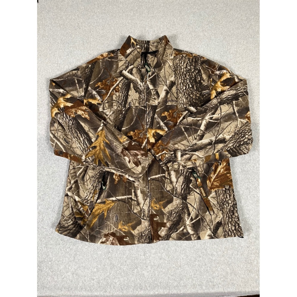 Remington Mens Camo Fleece Jacket Full Zip Mesh Lined Hunting Brown Green XL